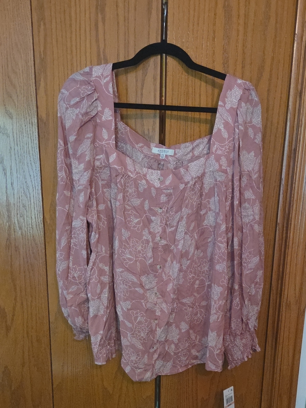 Angels Dusty Rose Floral Square Neck Blouse